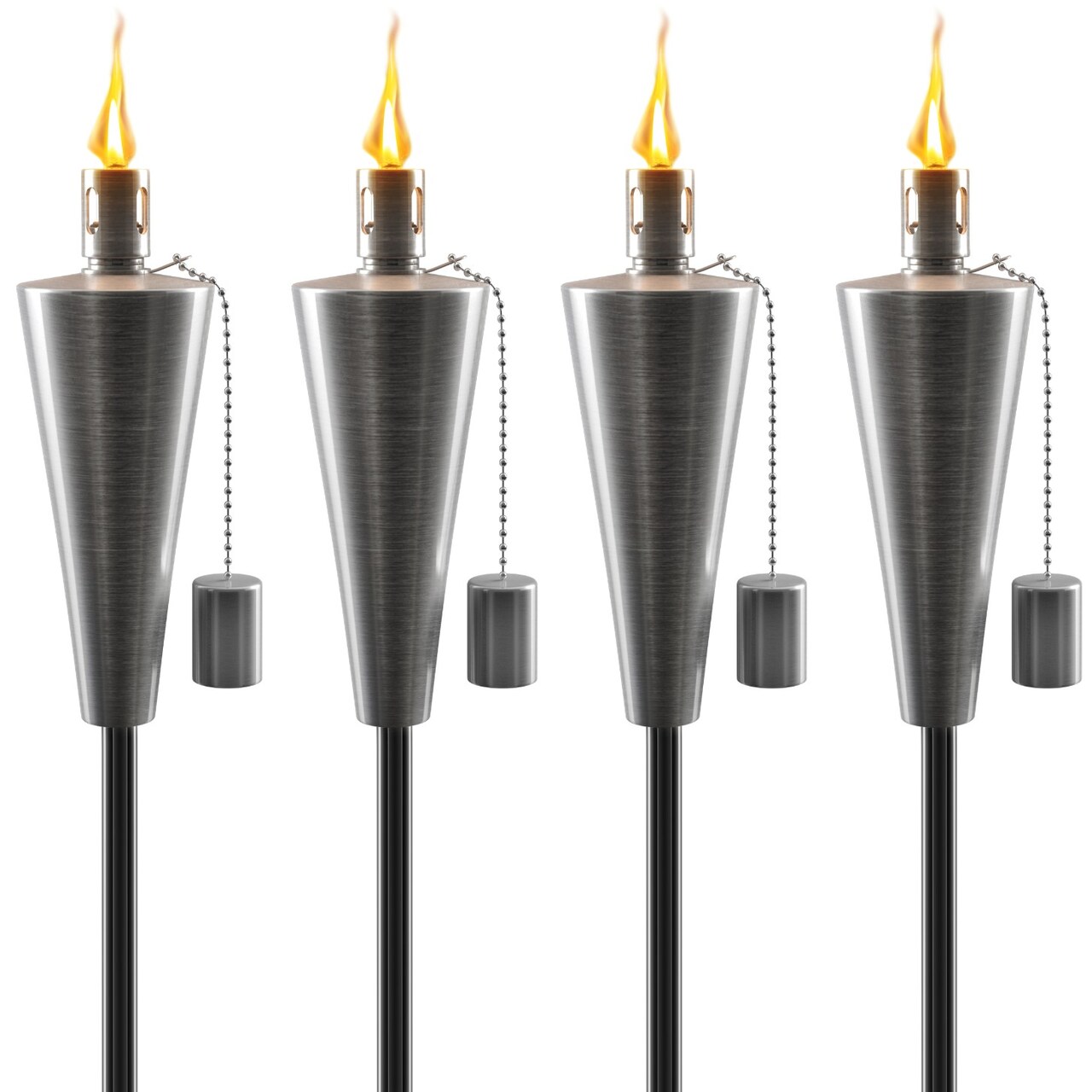 Sorbus Set of 4 Stainless Steel 5ft Outdoor Torches - Decorative Garden & Yard Lights - Fiberglass Wick & Snuffer Cap